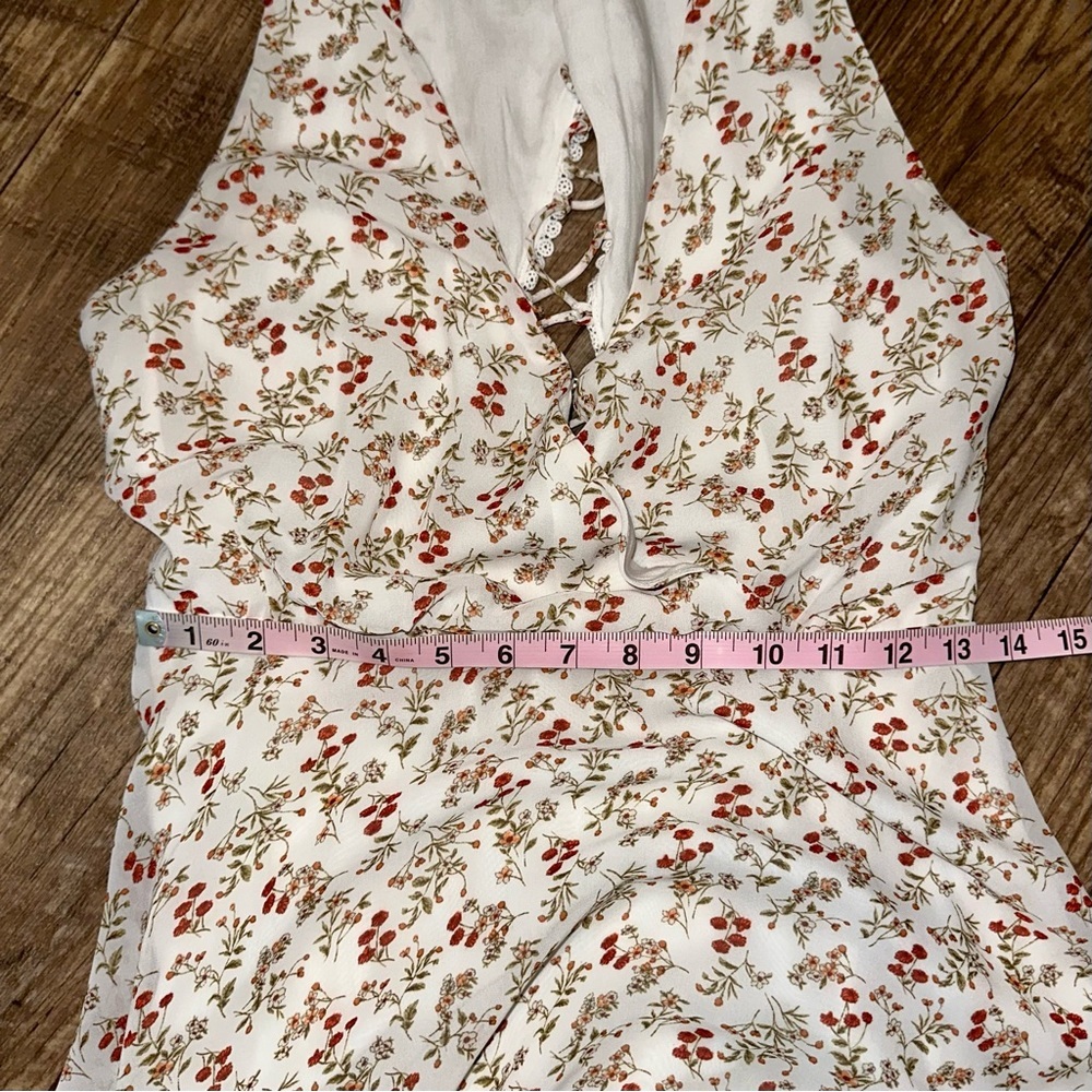 Miss Me Cream Floral Mini Dress with Lace-Up Back - Picture 15 of 16